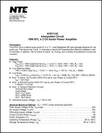 NTE7145 datasheet: Integrated circuit. 18W BTL x 2 Ch audio power amplifier. NTE7145