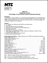 NTE7147 datasheet: Integrated circuit. Full bridge current driven vertical deflection booster. NTE7147