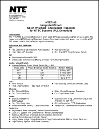 NTE7148 datasheet: Integrated circuit. Color TV single-chip signal processor for NTSC systems (PLL deflection). NTE7148