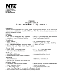 NTE7151 datasheet: Integrated circuit. IIC bus control NTSC 1-chip color TV IC. NTE7151