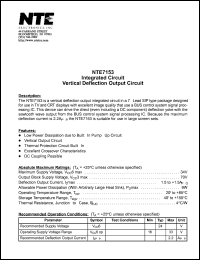 NTE7153 datasheet: Integrated circuit. Vertical deflection output circuit. NTE7153