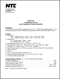 NTE7157 datasheet: Integrated circuit. Low frequency power amplifier. NTE7157