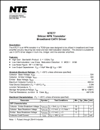 NTE77 datasheet: Silicon NPN transistor. Broadband CATV driver. NTE77