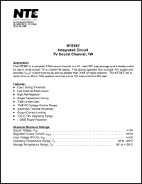 NTE807 datasheet: Integrated circuit. TV sound channel, 1W NTE807