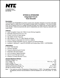 NTE832SM datasheet: Integrated circuit. Tone decoder. NTE832SM