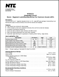 NTE8374 datasheet: Integrated circuit. Seven - segment latch/decoder/driver for common anode LED. NTE8374