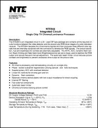 NTE844 datasheet: Integrated circuit. Single chip TV chroma/luminance processor. NTE844