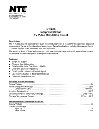 NTE856 datasheet: Integrated circuit. TV video modulation circuit. NTE856