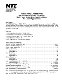 NTE87 datasheet: Silicon complementary NPN transistor. High power audio, disk head positioner for linear applications. NTE87