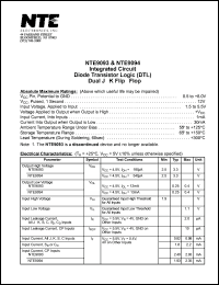 NTE9093 datasheet: Integrated circuit. Diode transistor logic (DTL), dual J-K flip-flop. NTE9093