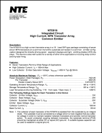 NTE916 datasheet: Integrated circuit. High current, NPN transistor array, common emitter. NTE916