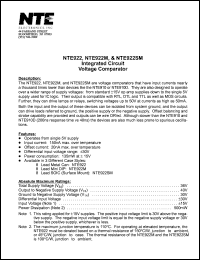 NTE922SM datasheet: Integrated circuit voltage comparator. NTE922SM