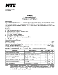 NTE952 datasheet: Integrated circuit. Precision 2.5V shunt. NTE952