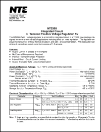 NTE960 datasheet: Integrated circuit. 3-terminal positive voltage regulator, 5V, 1A. NTE960