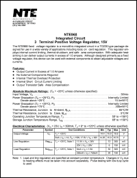 NTE968 datasheet: Integrated circuit. 3-terminal positive voltage regulator, 15V, 1A. NTE968