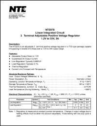 NTE970 datasheet: Linear integrated circuit. 3-terminal adjustable positive voltage regulator, 1.2V to 33V, 3A. NTE970