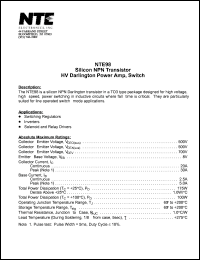 NTE98 datasheet: Silicon NPN transistor. HV darlington power amp, sdwitch. NTE98