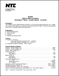 NTE99 datasheet: Silicon NPN transistor. Darlington w/base-emitter speed-up diode. NTE99