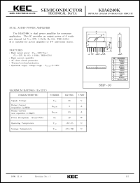 KIA6240K datasheet: Dual audio pre-amplifier for consumer applications KIA6240K