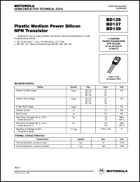 BD137 datasheet: Plastic Medium Power Silicon NPN Transistor BD137