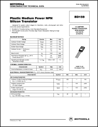 BD159 datasheet: Plastic Medium Power NPN Silicon Transistor BD159