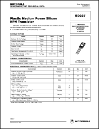 BD237 datasheet: Plastic Medium Power Silicon NPN Transistor BD237