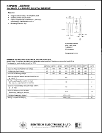 KBP210 datasheet: 1000 V, 2 A single-phase silicon bridge KBP210