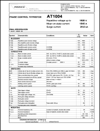 AT1004S16 datasheet: 1600 V, 1545 A, 24.6 kA phase control thyristor AT1004S16