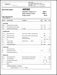 AR302S08 datasheet: 800 V, 1570 A, 16 kA rectifier diode AR302S08