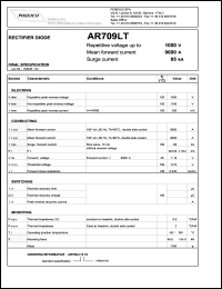 AR709LTS10 datasheet: 1000 V, 9600 A, 85 kA rectifier diode AR709LTS10