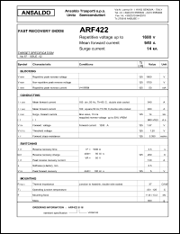 ARF422S16 datasheet: 1600 V, 940 A, 14 kA fast recovery diode ARF422S16