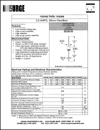 1N5400 datasheet: 50 V, 3.0 A  silicon rectifier 1N5400