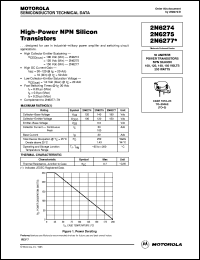 2N6274 datasheet: High-Power NPN Silicon Transistors 2N6274