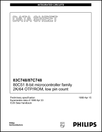 P87C748EBPN datasheet: 3.5-16 MHz, 80C51 8-bit microcontroller familly 2K/64 OTR/ROM P87C748EBPN