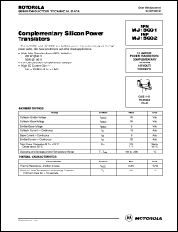 MJ15002 datasheet: Complementary Silicon Power Transistors MJ15002