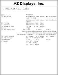 AGM1212D-RLYBW-T datasheet: 0.0-7.0V; Dots: 128x128dots; dot size:0.50x0.50mm; dot pitch:0.55x0.55mm; AZ display AGM1212D-RLYBW-T