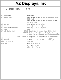 AGM1232D-RLGTW-T datasheet: 0.3-6.5V; 2.8mA; 20characters; Dots: 122 x 32dots; dot size:0.40 x 0.45mm; dot pitch:0.44 x 0.49mm; AZ display AGM1232D-RLGTW-T