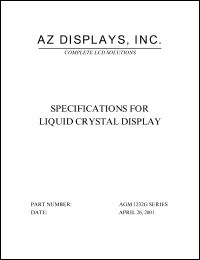 AGM1232G-RLGD-T datasheet: 0.3-7.0V; 13.0mA; dot size:0.40 x 0.45mm; dot pitch:0.44 x 0.49mm; liquid crystal display AGM1232G-RLGD-T