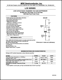 LCE26 datasheet: 26.00V; 1mA ;1500W peak pulse power; low capacitance transient voltage suppressor. Ideal for data line applications LCE26