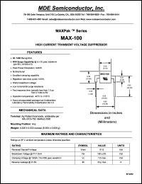 MAX-100 datasheet: 91.8V; 20A ;144KW peak pulse power; high current transient voltage suppressor MAX-100