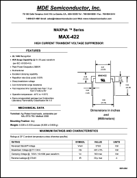 MAX-422 datasheet: 379.8V; 20A ;288KW peak pulse power; high current transient voltage suppressor MAX-422