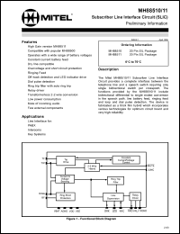 MH88511 datasheet: 0.3-15V; subscriber line interface circuit. For PABX, intercoms, key systems MH88511