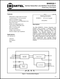 MH88520-1 datasheet: 0.3-15V; german subscriber line interface circuit. For PABX, intercoms, key systems MH88520-1