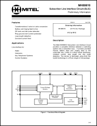 MH88610 datasheet: 15V; german subscriber line interface circuit. For PABX, intercoms, key systems, control systems MH88610