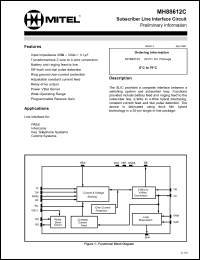 MH88612C datasheet: 0.3-15V; 2W; subscriber line interface circuit. For PABX, intercoms, key systems, control systems MH88612C