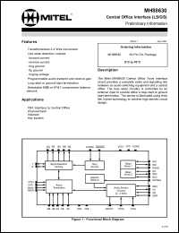 MH88630 datasheet: 0.3-65V; central office SLIC. For PBX interface central office, channel bank, intercom, key system MH88630