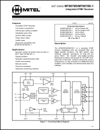 MT8870DN/DN-1 datasheet: 7V; 10mA; central office SLIC. For paging systems, repeater systems/mobile radio, credit card systems, remote control, personal computers, phone answering machine MT8870DN/DN-1