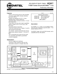 MT8977AC datasheet: 0.3-7.0V; 40mA; T1/ESF framer circuit. For DS1/ESF digital trunk interfaces, computer to PBX interfaces (DMI and CPI), high speed computer to computer data links MT8977AC