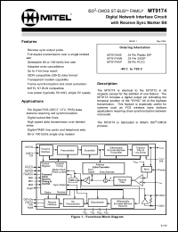 MT9174AN datasheet: 0.3-7V; 40mA; digital network interface circuit. For digital subscriber lines, high speed data transmission over twisted wires MT9174AN