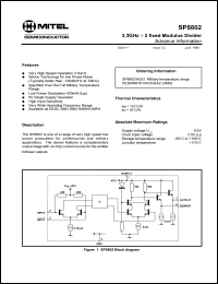 SP8802A datasheet: 6.5V; 420mW; 3.3GHz + 2fixed modulus divider SP8802A